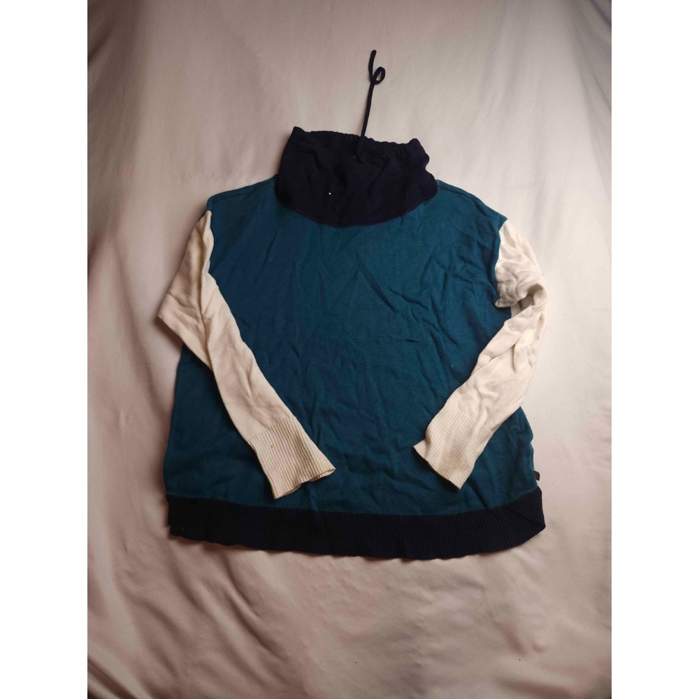 T by Talbots Pullover Sweater Womens Size MP Blue Knit Colorblock Long Sleeve